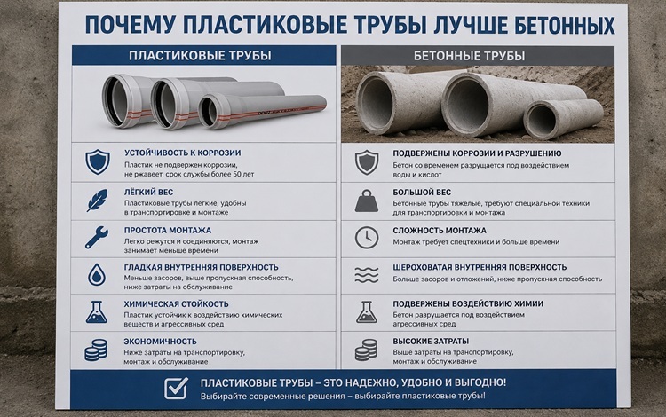 Почему пластиковые трубы лучше бетонных?